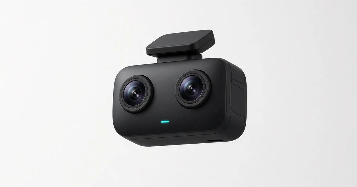 Compact black dual-lens dashcam of the kind fitted on a school bus