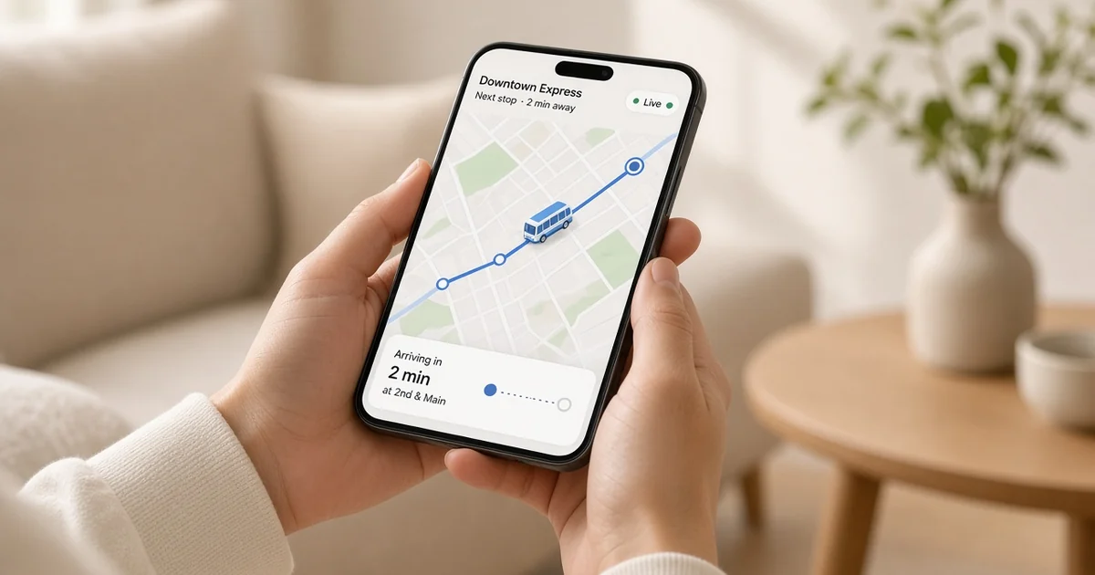 Parent ke haath mein phone, screen par school bus ka live map aur route